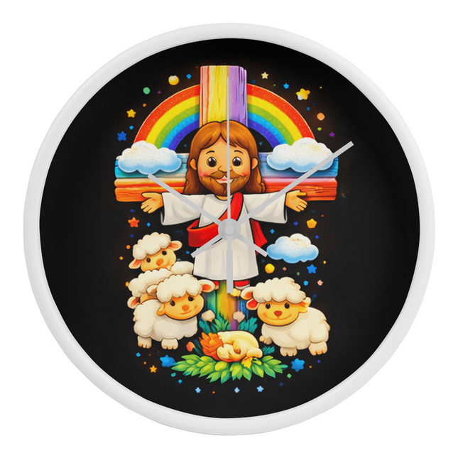 Jesus With the Sheep - Wood Frame 10” Clock – Christian Gift for Kids