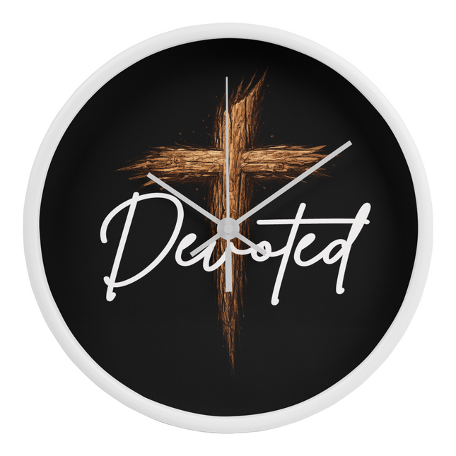 Devoted Cross Wood-Frame Wall Clock – Christian Gift for Men