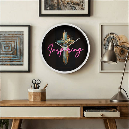 Inspiring Heart Cross Wood Frame Clock – Christian Gift for Women