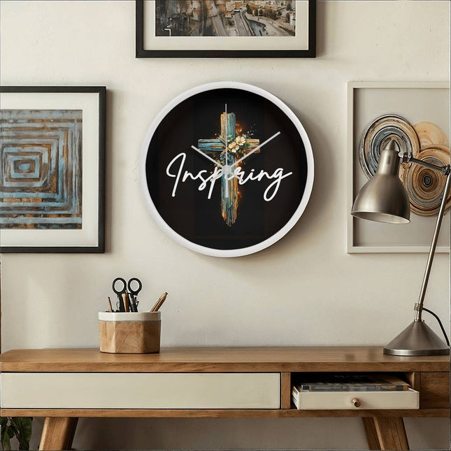 Inspiring Heart Cross Wood Frame Clock – Christian Gift for Women