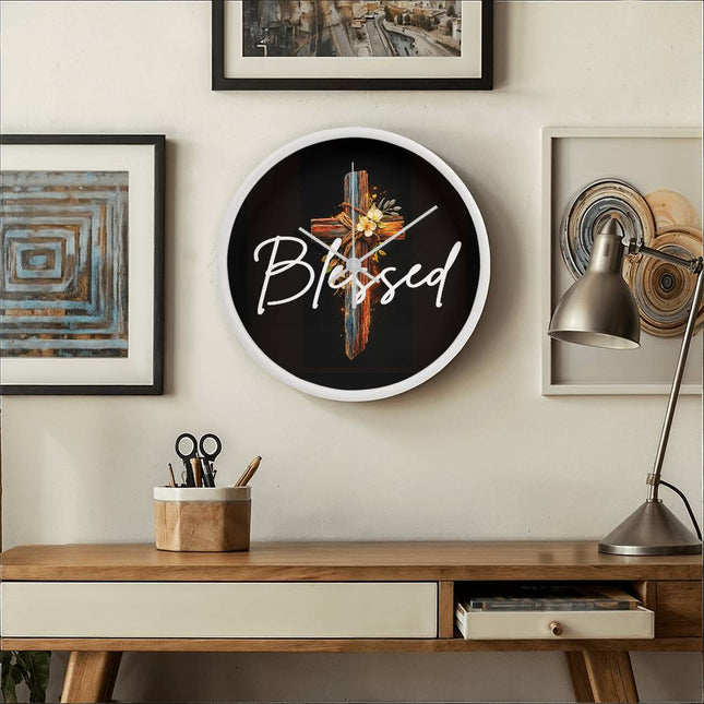 Inspiring Heart Cross Wood Frame Clock – Christian Gift for Women