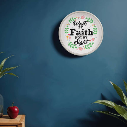 Walk by Faith Not by Sight Wood Frame Wall Clock | 10 Inch | Christian Decor