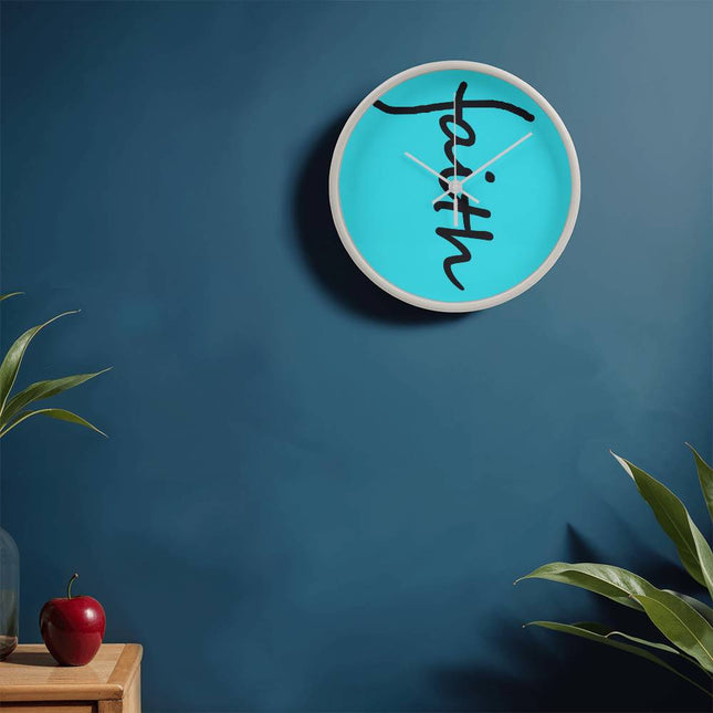 Faith Wall Clock | Teal Christian Home Decor (Black Script)