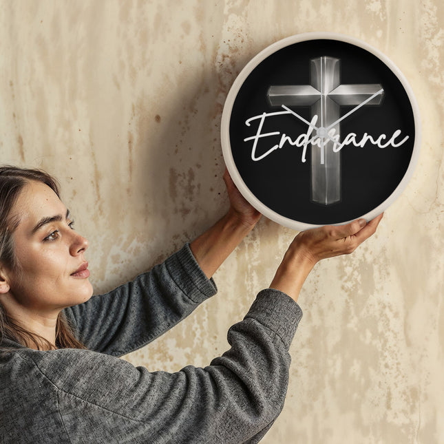 Endurance Cross Wood-Frame Wall Clock – Christian Gift for Men