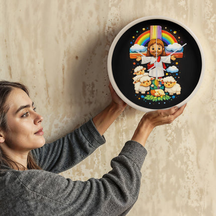 Jesus With the Sheep - Wood Frame 10” Clock – Christian Gift for Kids