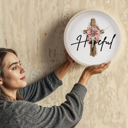 Hopeful Flower Cross Christian Wall Clock | Mother's Day Gift for Mom | Faith Gift