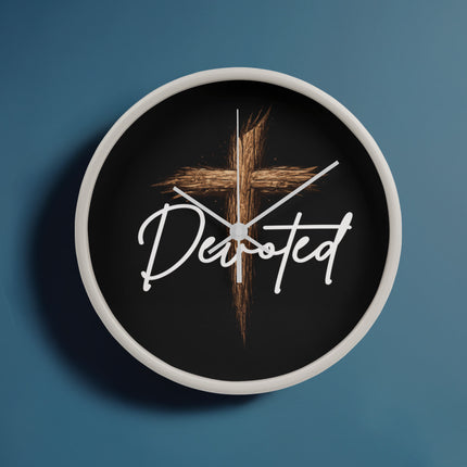Devoted Cross Wood-Frame Wall Clock – Christian Gift for Men