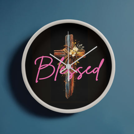 Inspiring Heart Cross Wood Frame Clock – Christian Gift for Women
