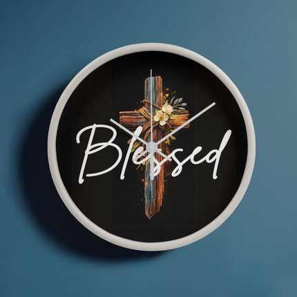 Inspiring Heart Cross Wood Frame Clock – Christian Gift for Women