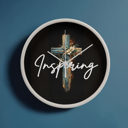 Inspiring Heart Cross Wood Frame Clock – Christian Gift for Women