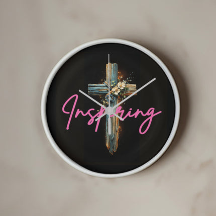 Inspiring Heart Cross Wood Frame Clock – Christian Gift for Women