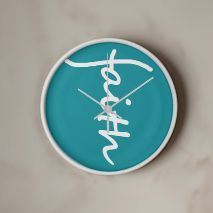 Faith Wall Clock | Teal Christian Home Decor (10”)
