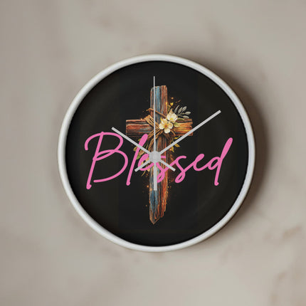 Inspiring Heart Cross Wood Frame Clock – Christian Gift for Women