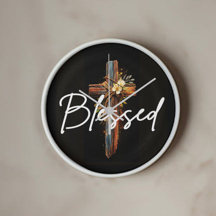 Inspiring Heart Cross Wood Frame Clock – Christian Gift for Women
