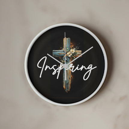 Inspiring Heart Cross Wood Frame Clock – Christian Gift for Women