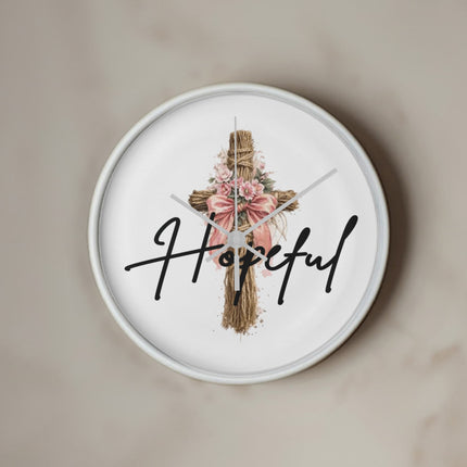 Hopeful Flower Cross Christian Wall Clock | Mother's Day Gift for Mom | Faith Gift