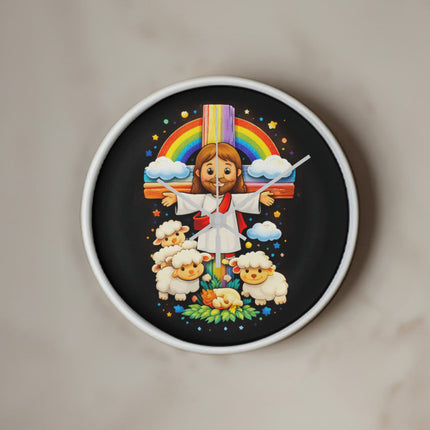 Jesus With the Sheep - Wood Frame 10” Clock – Christian Gift for Kids