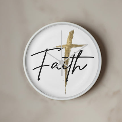 Faith Cross Gold Christian Wall Clock | 10" Wood Frame Decor