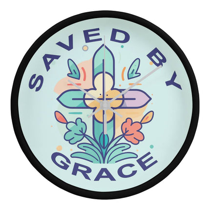 Saved by Grace Wood Frame Wall Clock | 10 Inch | Christian Home Decor
