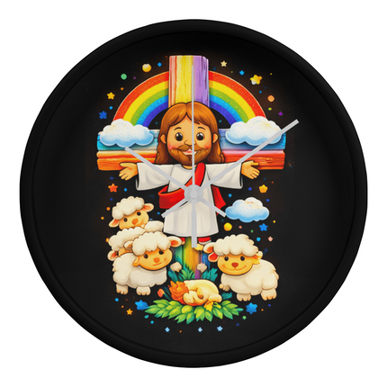 Jesus With the Sheep - Wood Frame 10” Clock – Christian Gift for Kids