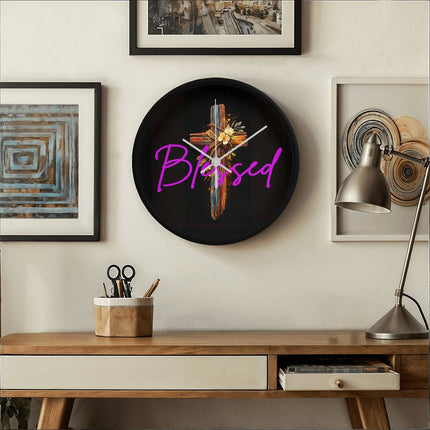 Inspiring Heart Cross Wood Frame Clock – Christian Gift for Women