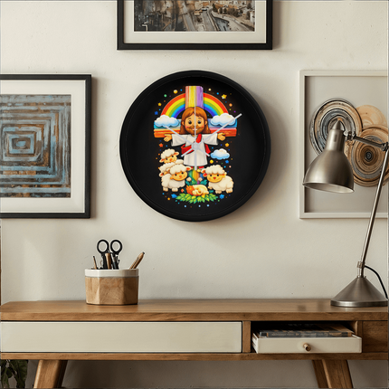 Jesus With the Sheep - Wood Frame 10” Clock – Christian Gift for Kids