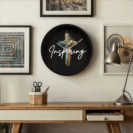 Inspiring Heart Cross Wood Frame Clock – Christian Gift for Women
