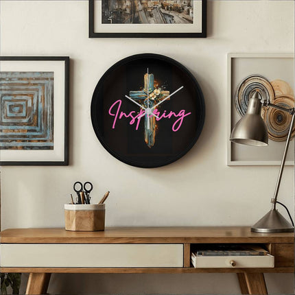 Inspiring Heart Cross Wood Frame Clock – Christian Gift for Women