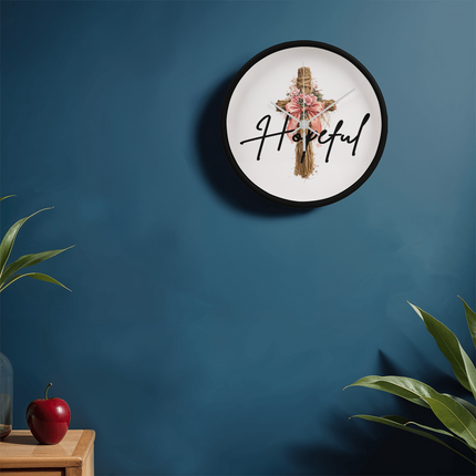 Hopeful Flower Cross Christian Wall Clock | Mother's Day Gift for Mom | Faith Gift