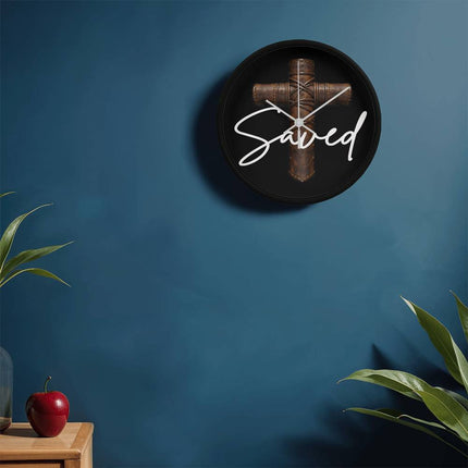Saved Cross Wood-Frame Wall Clock – Christian Gift for Men