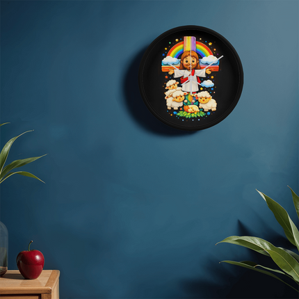 Jesus With the Sheep - Wood Frame 10” Clock – Christian Gift for Kids