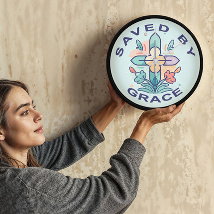Saved by Grace Wood Frame Wall Clock | 10 Inch | Christian Home Decor