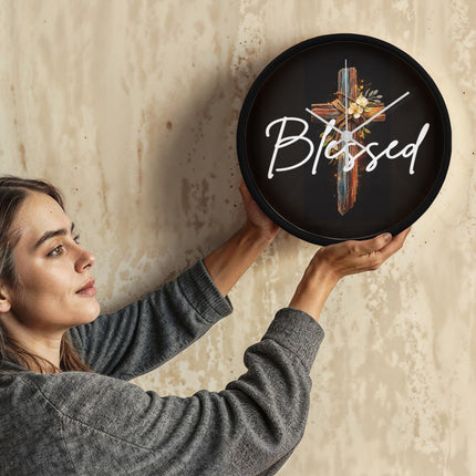 Inspiring Heart Cross Wood Frame Clock – Christian Gift for Women