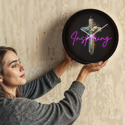 Inspiring Heart Cross Wood Frame Clock – Christian Gift for Women