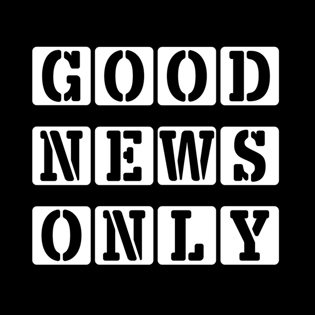 Good news only 10 inch wood frame wall clock with bold white stencil lettering on black face – modern Christian home decor