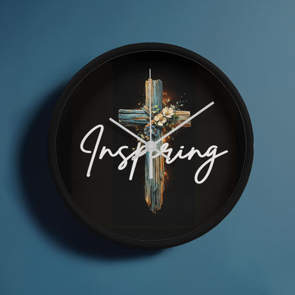 Inspiring Heart Cross Wood Frame Clock – Christian Gift for Women