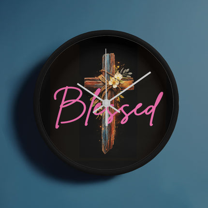 Inspiring Heart Cross Wood Frame Clock – Christian Gift for Women