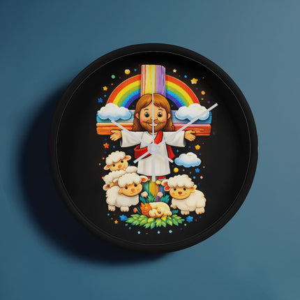 Jesus With the Sheep - Wood Frame 10” Clock – Christian Gift for Kids