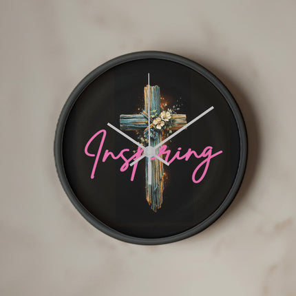 Inspiring Heart Cross Wood Frame Clock – Christian Gift for Women