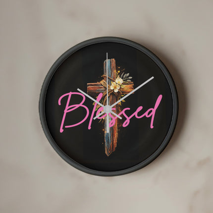Inspiring Heart Cross Wood Frame Clock – Christian Gift for Women