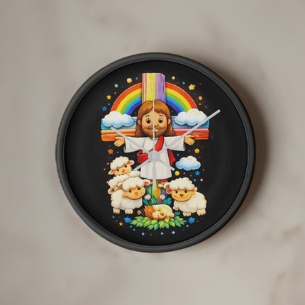 Jesus With the Sheep - Wood Frame 10” Clock – Christian Gift for Kids