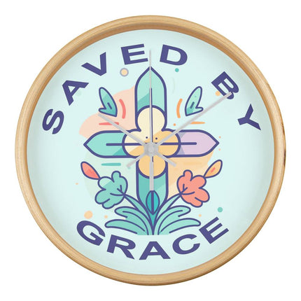 Saved by Grace Wood Frame Wall Clock | 10 Inch | Christian Home Decor