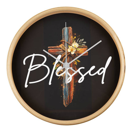 Inspiring Heart Cross Wood Frame Clock – Christian Gift for Women