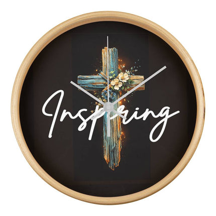 Inspiring Heart Cross Wood Frame Clock – Christian Gift for Women