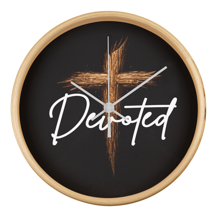 Devoted Cross Wood-Frame Wall Clock – Christian Gift for Men