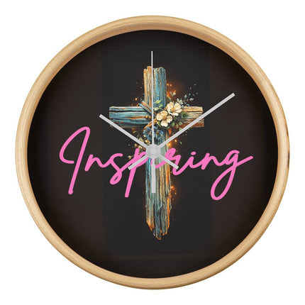 Inspiring Heart Cross Wood Frame Clock – Christian Gift for Women