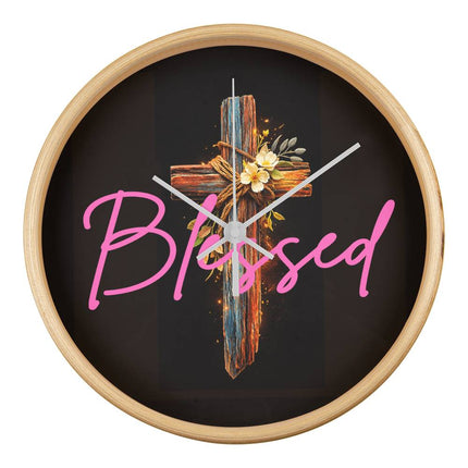 Inspiring Heart Cross Wood Frame Clock – Christian Gift for Women