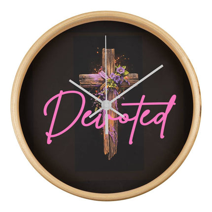 Inspiring Heart Cross Wood Frame Clock – Christian Gift for Women