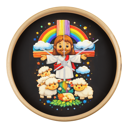 Jesus With the Sheep - Wood Frame 10” Clock – Christian Gift for Kids