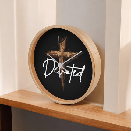Devoted Cross Wood-Frame Wall Clock – Christian Gift for Men